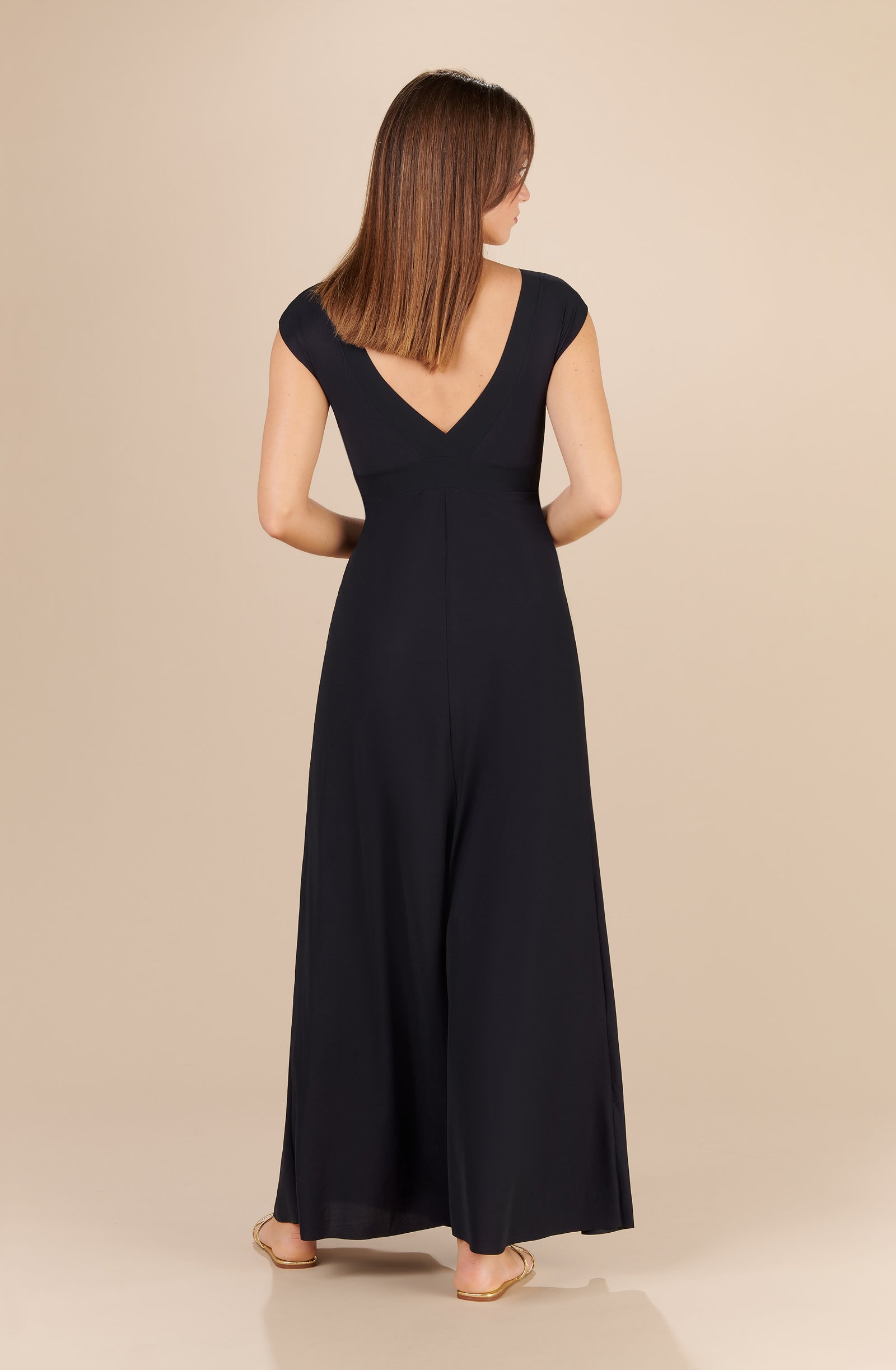 zaelie long black light voile neckline dress