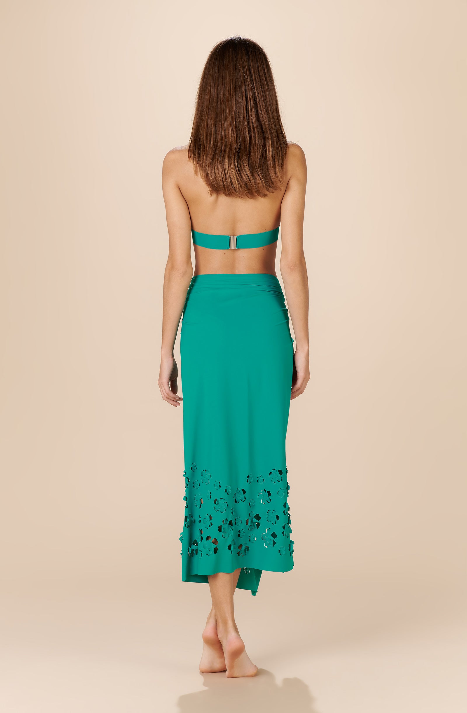 akia Long green pareo with floral cut outs