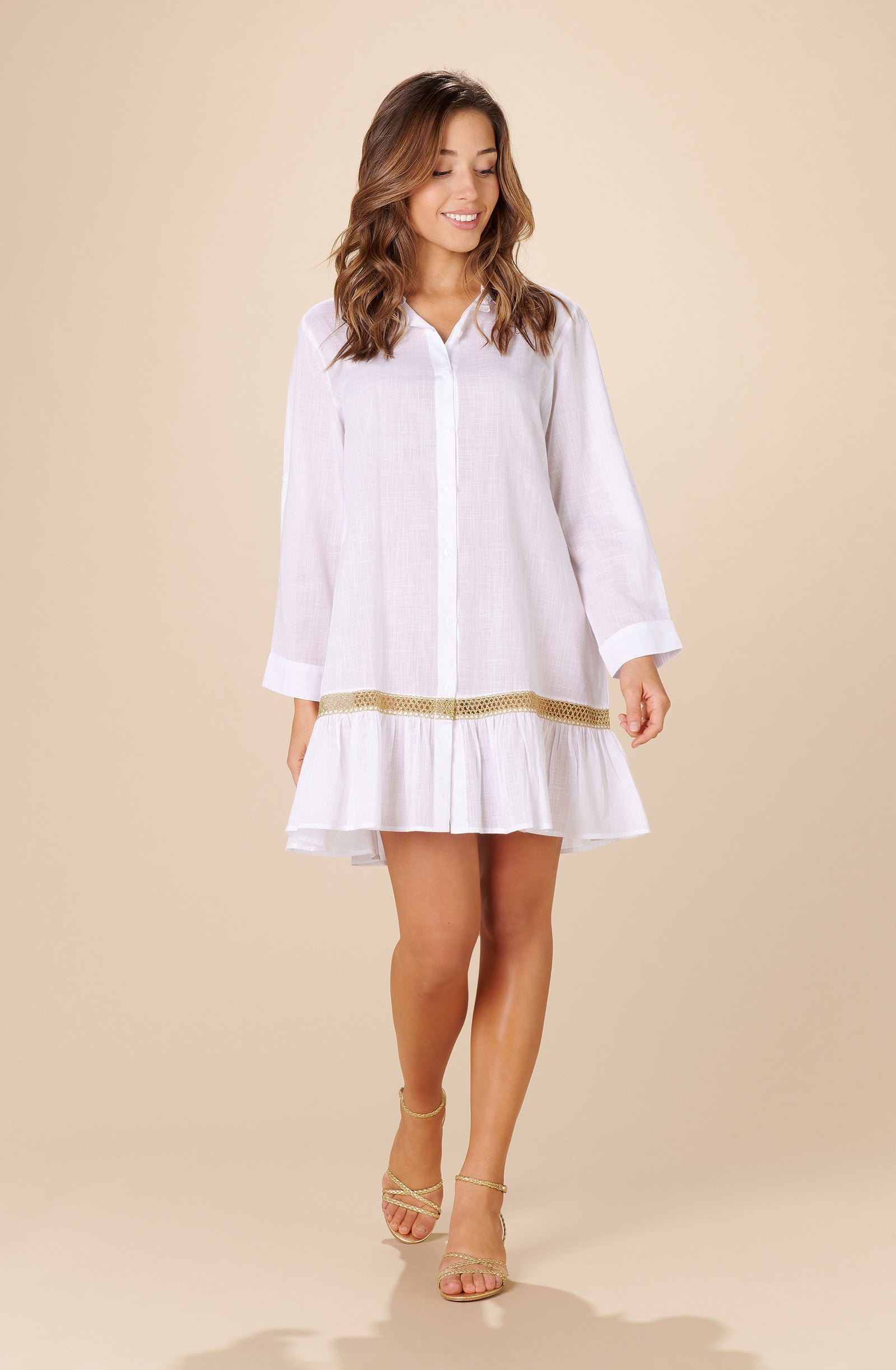 opia White shirt dress with macrame detail