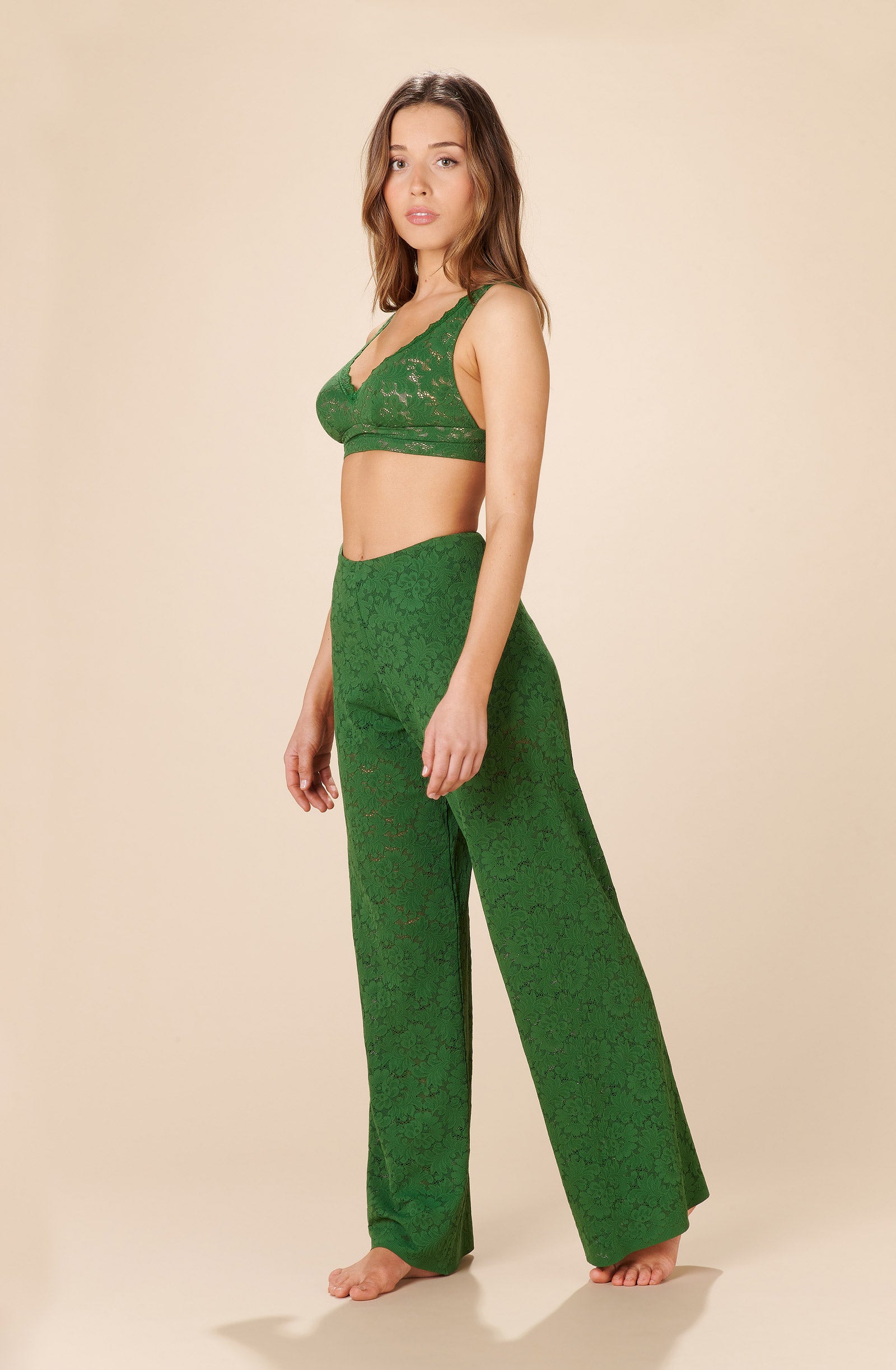 paco olive green lace trousers