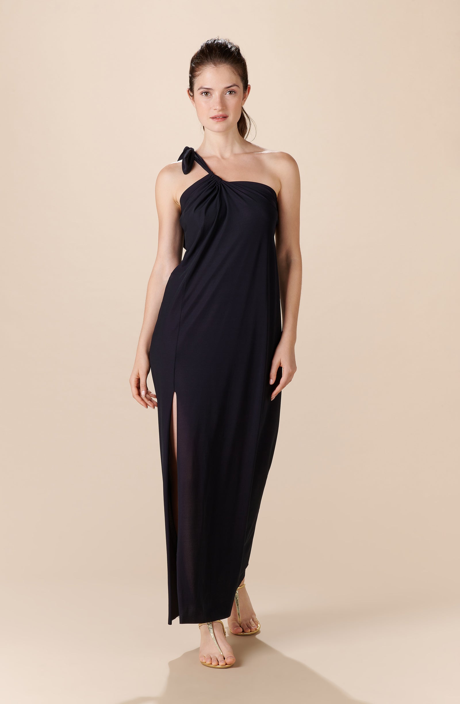 rina Long black asymmetrical dress