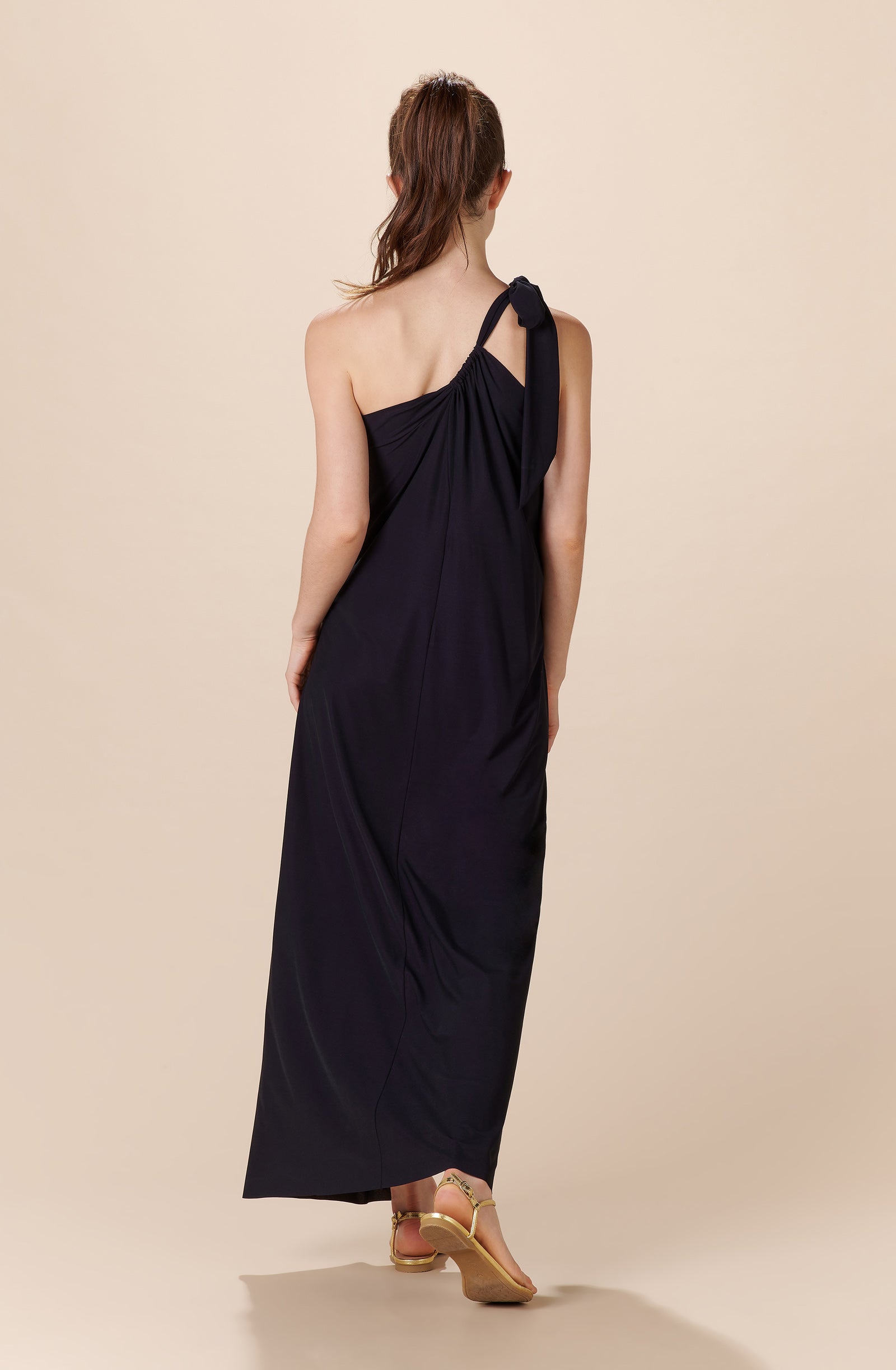 rina Long black asymmetrical dress