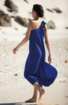 rina long ocean blue asymmetrical dress