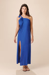 rina long ocean blue asymmetrical dress