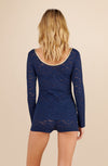 aria Navy lace and Lurex long-sleeved top