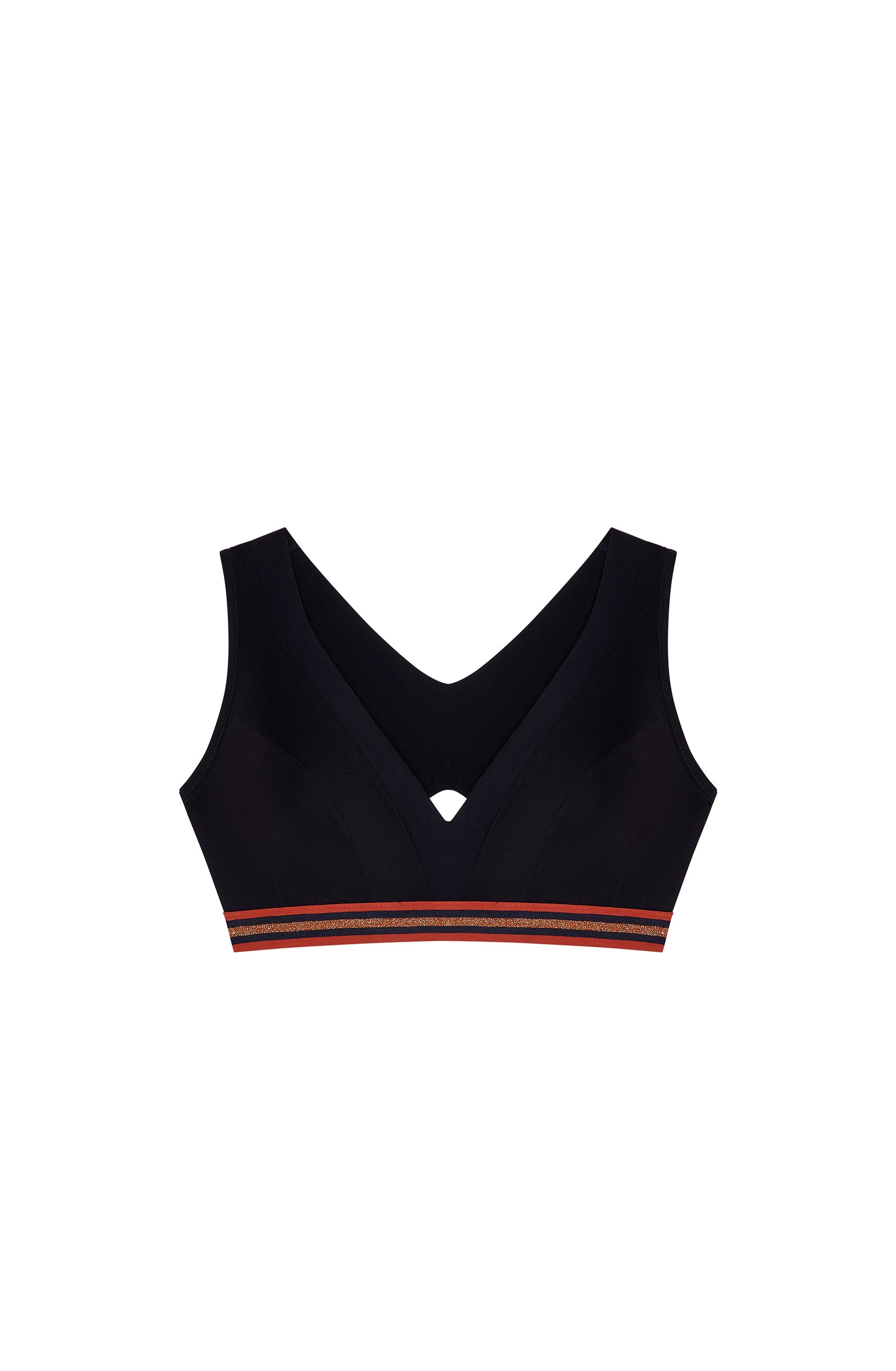 bass Black sports bra with an elastic band under the breasts