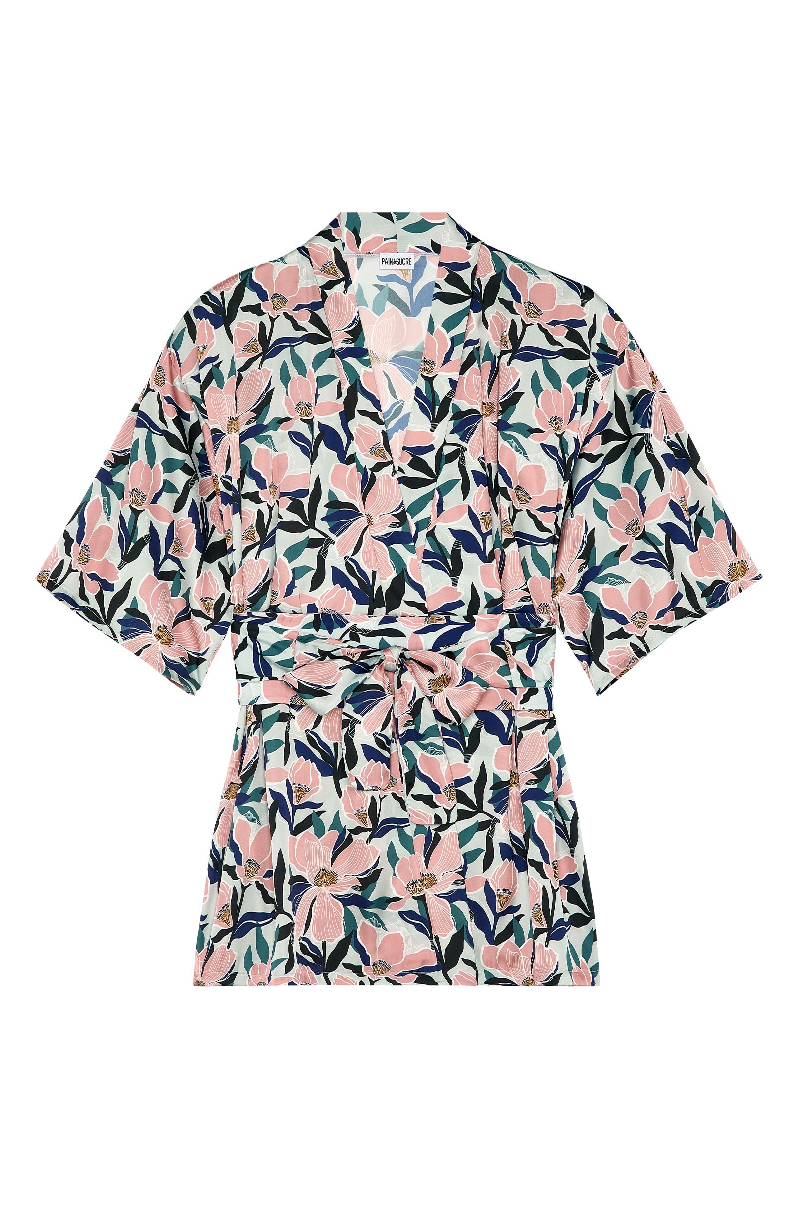 delila magnolia print satin kimono