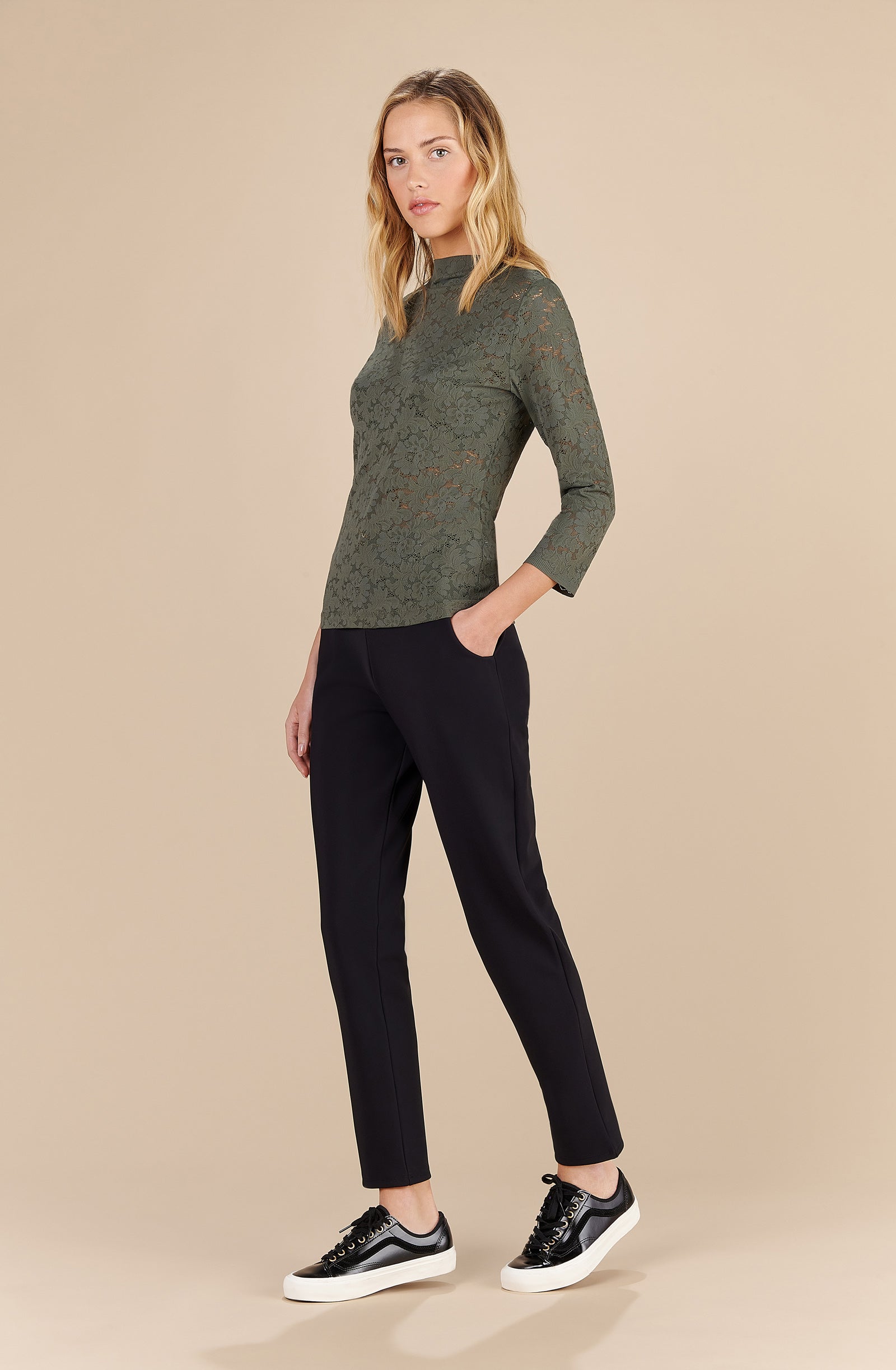 gips khaki lace sleeved top