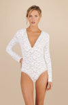myldi Foam white lace and Lurex bodysuit, V-neck