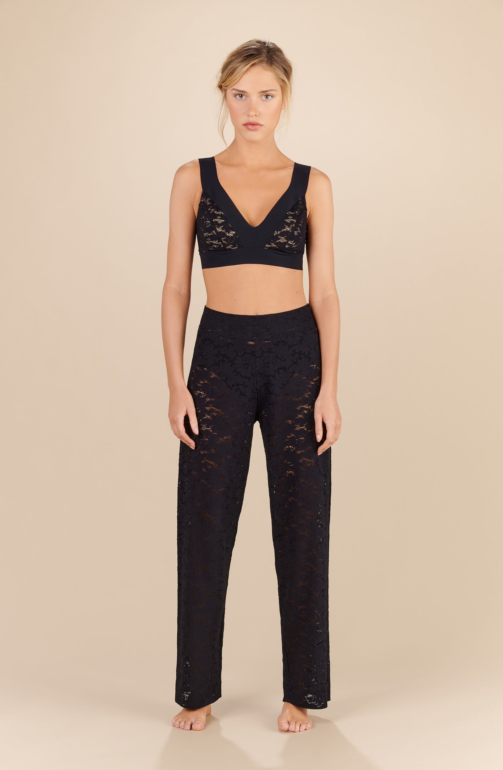 pooja Straight black lace trousers