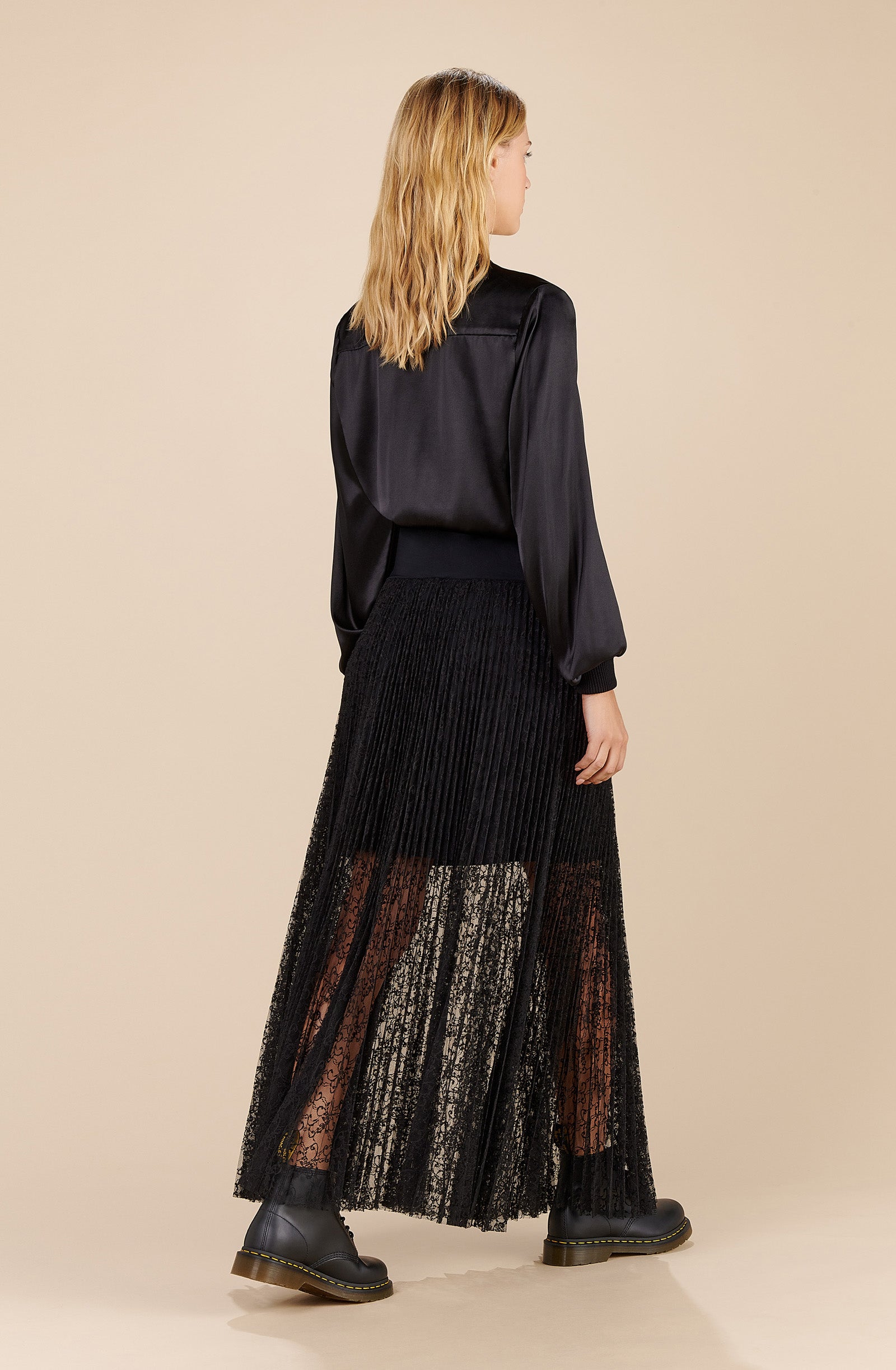 sundy long black pleated skirt