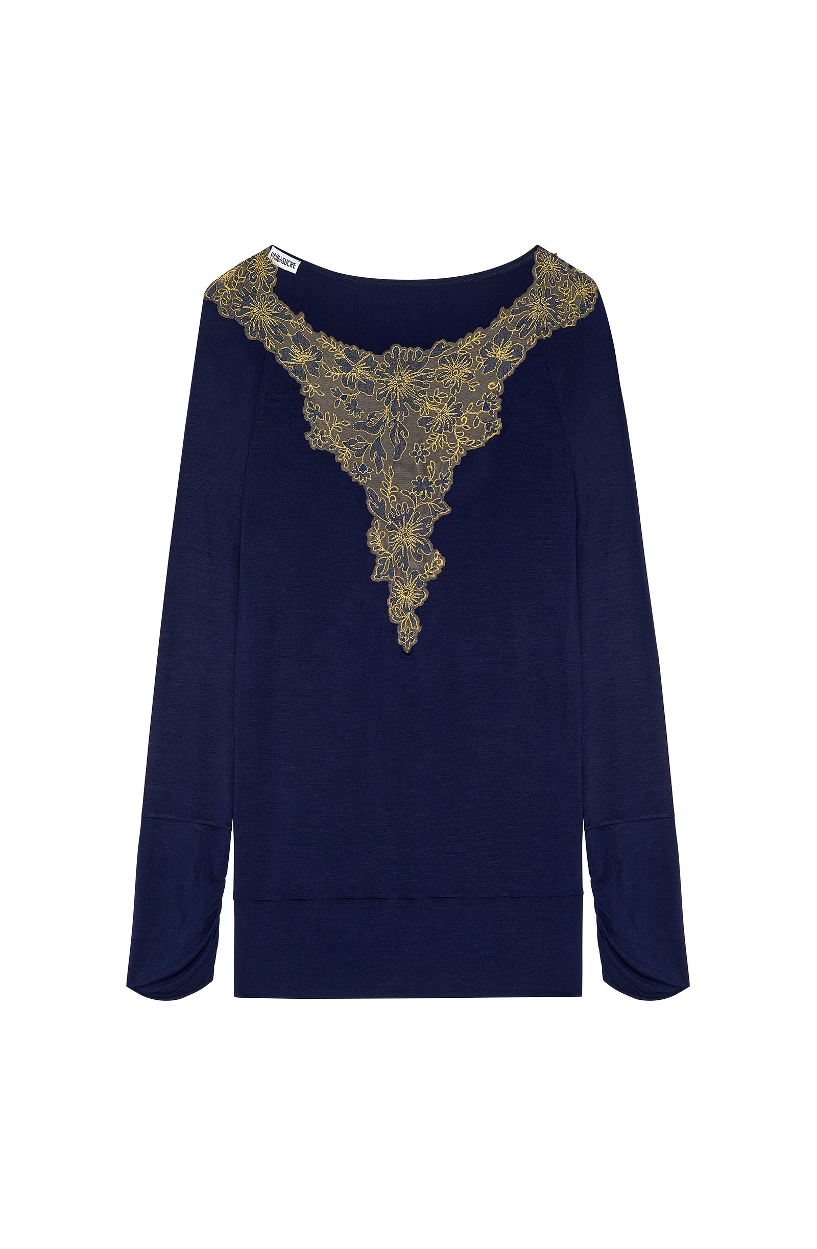 torina Navy long-sleeved top, golden Lurex thread embroidery